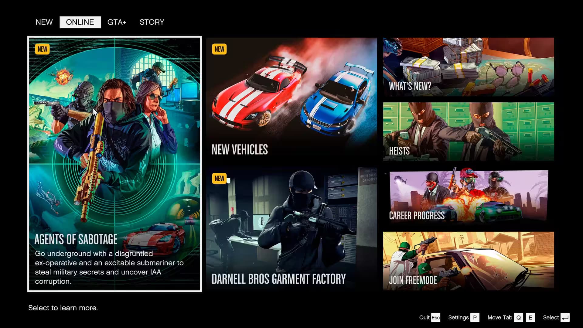 Refreshed Landing Page in GTA Online on PC